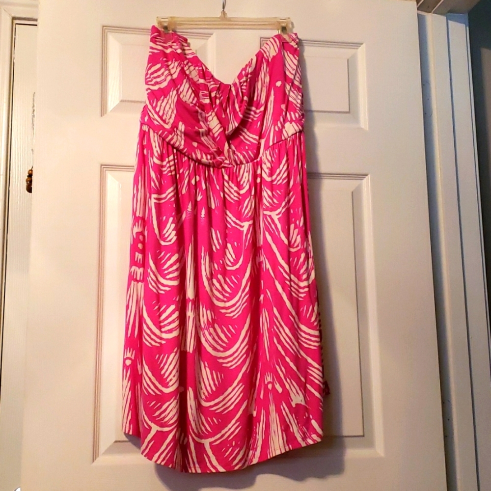 Pink and white tube top dress